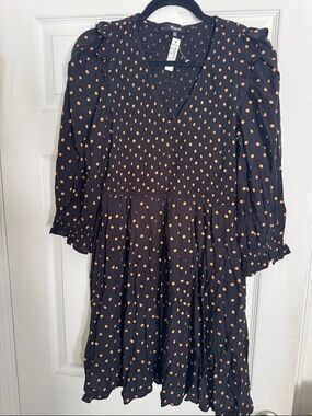 Madewell Black Dress with Mustard Dot Print NWT. XXS.